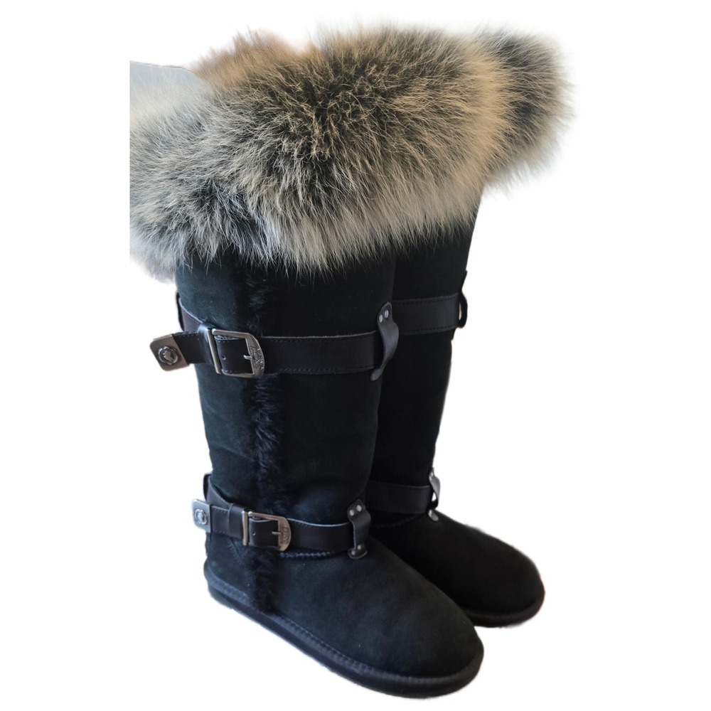 Australia Luxe Collective Tsar X-Tall Sheepskin Fox Fur Boots Blk Womens 7, 8.5